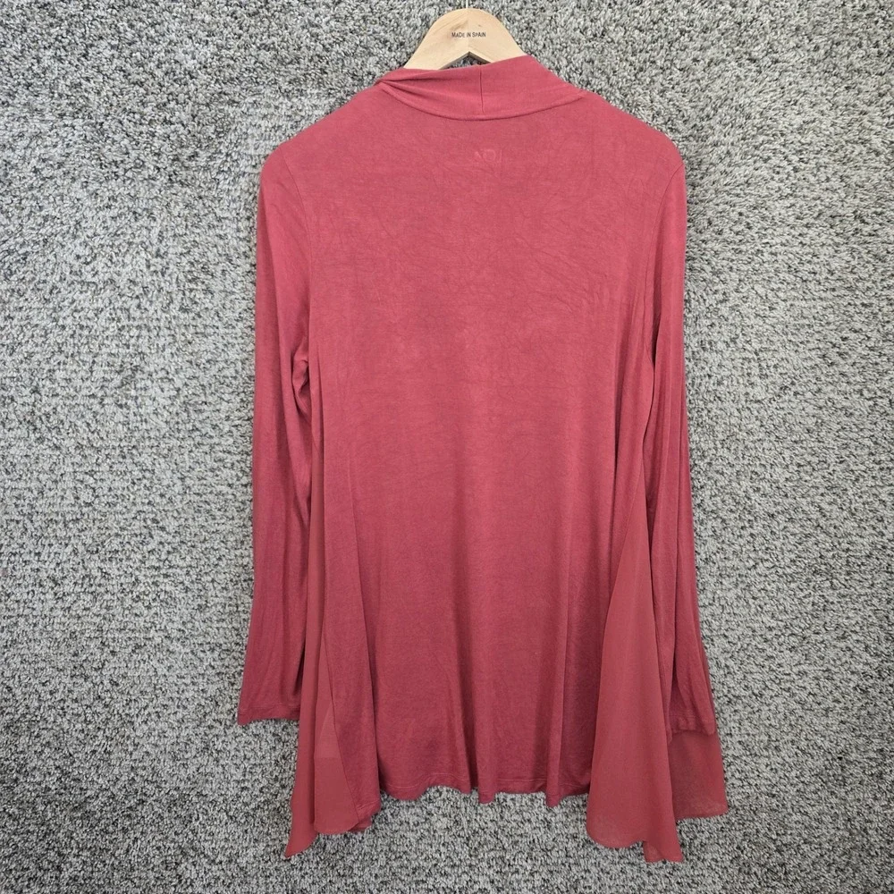 LOGO Lori Goldstein Cardigan Womens Medium Pink Open Front Stretch Casual Ladies